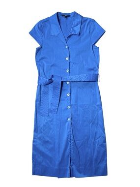 Boss Hugo Boss Poland Blue Button Up Shirt Dress Cotton Belted Work Casual 2